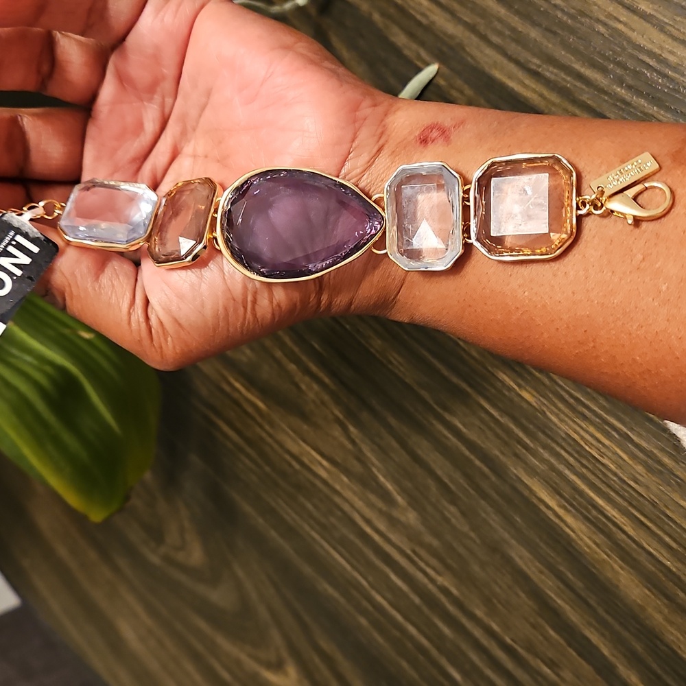 INC Gold-Tone Mixed Stone Statement Flex Bracelet